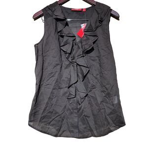 Oscar de la Renta Women's Size 12 Brownish Black Ruffle Sleeveless Blouse